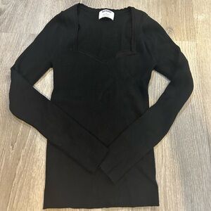 Old Navy Black Ribbed Knit Top long sleeves fitted size small